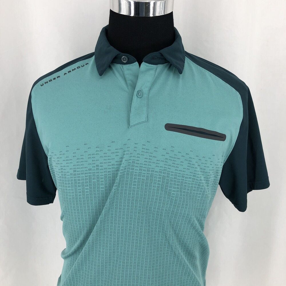 Under Armour Heatgear Tour Tips Rise Pocket Polo Golf Shirt Turquoise Blue Large